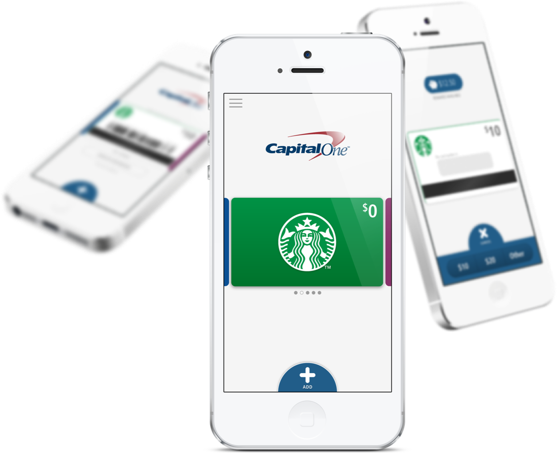 Product design example with iPhones with Capital One mobile app displayed